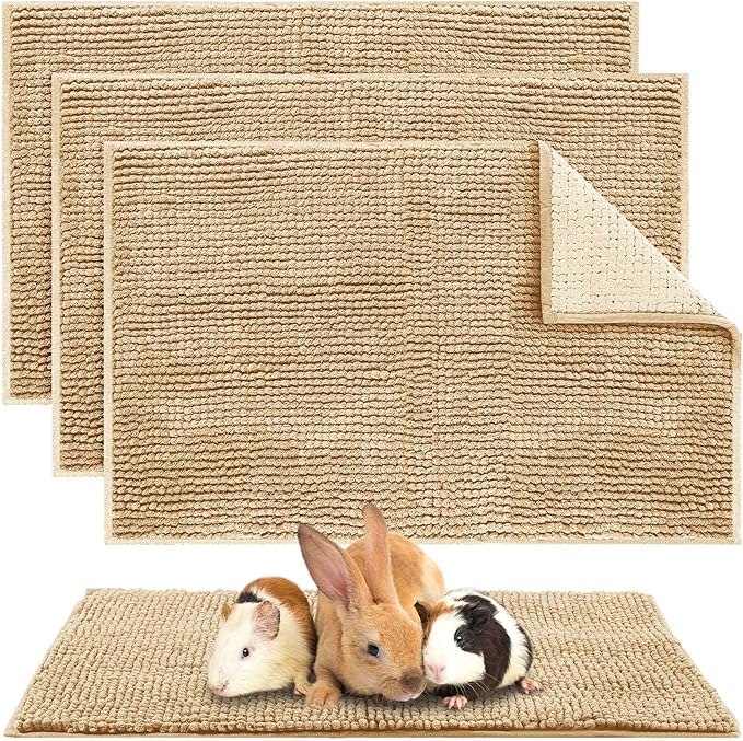Amylove 4 Pcs Guinea Pig Cage Liner Washable Fleece Pee Pads Pet Dog Cat Bedding Training Mat for Small Animal Guinea Pig Puppy Bunny Hamster(16 x 24 Inch,Square,Beige)