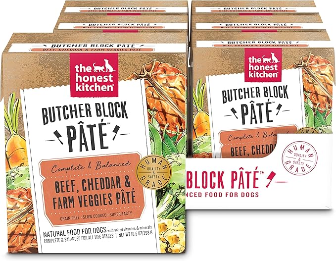 The Honest Kitchen Human Grade Butcher Block Pâté: Beef, Cheddar & Farm Veggies Wet Dog Food, 10.5 oz (Pack of 6)