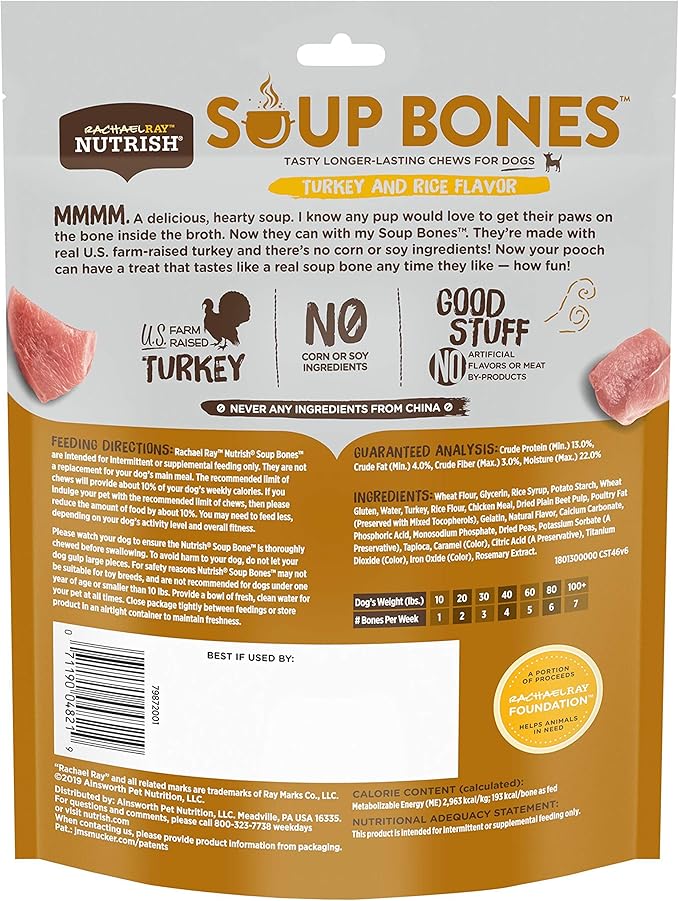 Rachael Ray Nutrish Soup Bones With Real Turkey & Rice, 11 Dog Chews