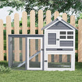2-Story Rabbit Hutch, Small Wooden Chicken Coop, with Waterproof Roof, Pull Out Tray and Anti-Slip Ramp, Bunny Cage for Indoor Outdoor (45.28" L x 20.08" W x 36.61" H)