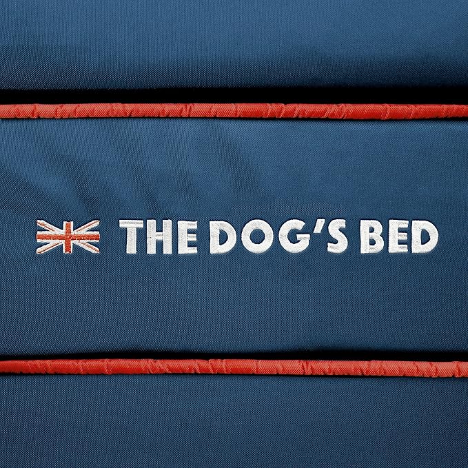 The Dog’s Bed Orthopedic Memory Foam Dog Bed with Headrest, Calming Surface – CertiPUR-Certified Foam, Oxford Fabric, Blue with Red Trim UK Flag, XXL, 6-Inch