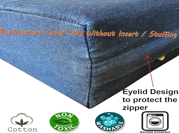 Dogbed4less 47X29X4 Inches Extra Large Blue Color Denim Cotton Jean Dog Pet Bed External Zipper Duvet Cover - Replacement Cover only