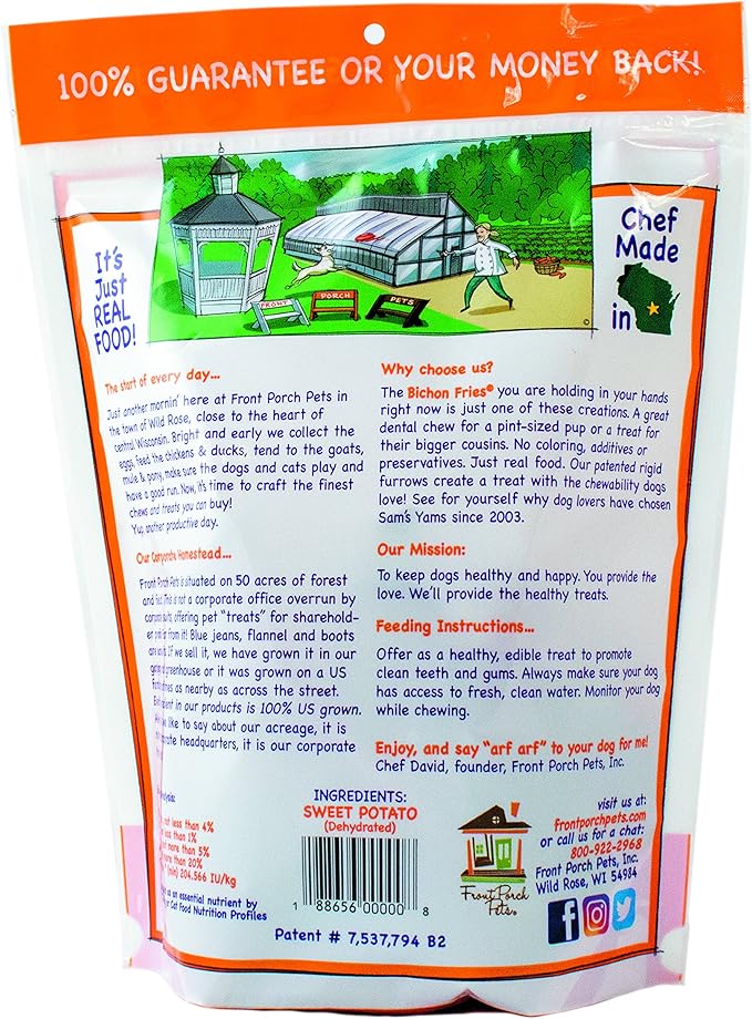 Sams Yams Sweet Potato Dog Treats, Healthy Dog Treats for Small & Medium Dogs, Sweet Potato Dog Treats Made in USA, High Fiber, Vegan Dental Chews - Bichon Fries, Sweet Potato Dog Chewz, 9oz (1 Pack)