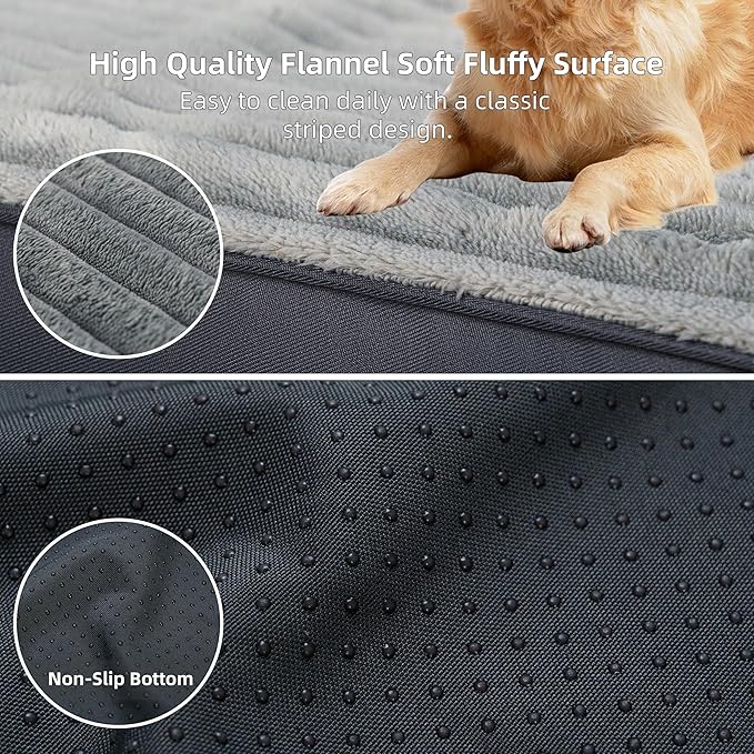 Dog Bed Medium Size Dog, Orthopedic Flannel Pet Bed with Removable Washable Cover, Waterproof Indestructible Medium Dogs Bed with Anti-Slip Bottom, Egg Crate Memory Foam Pad, 29.0"x18.0"x3.0", Grey