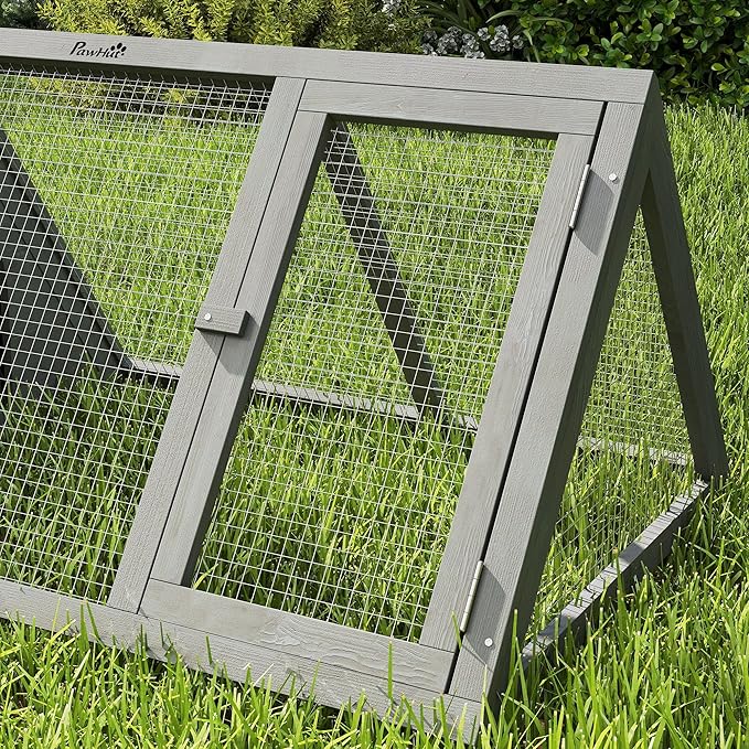 PawHut Rabbit Hutch Outdoor, Wooden Chicken Coop with Run, Outdoor Small Animal Cage for Rabbit, Small Duck and Chicken, for Garden, Backyard, Farms, 45" x 20.5" x 18", Grey
