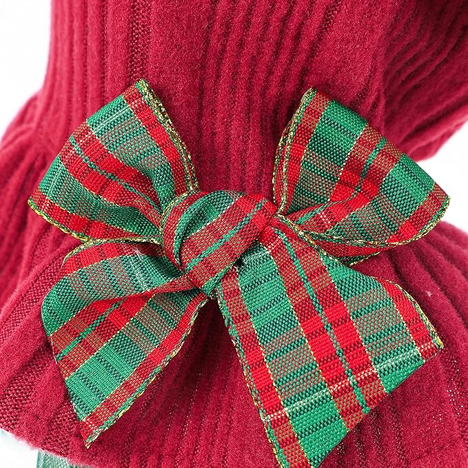 Fitwarm Christmas Outfit, Knitted Tulle Sweater Dress, Winter Clothes for Small Dogs Girl, Female Pet Apparel, Red, Green, Large