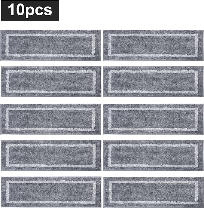 COSY HOMEER Soft Stair Treads Non-Slip Carpet Mat 28inX9in Indoor Stair Runners for Wooden Steps, Stair Rugs for Kids and Dogs, 100% Polyester TPE Backing 10pcs,Grey