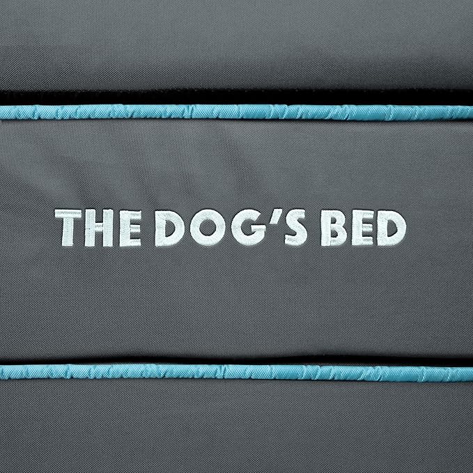 The Dog’s Bed Orthopedic Memory Foam Dog Bed with Headrest, Calming Surface – CertiPUR-Certified Foam, Oxford Fabric, Grey with Blue Trim, XL, 6-Inch