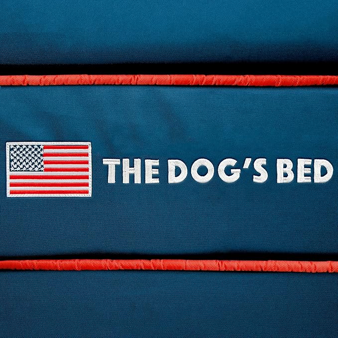 The Dog’s Bed Orthopedic Memory Foam Dog Bed with Headrest, Calming Surface – CertiPUR-Certified Foam, Oxford Fabric, Blue with Red Trim USA Flag, XXL, 6-Inch