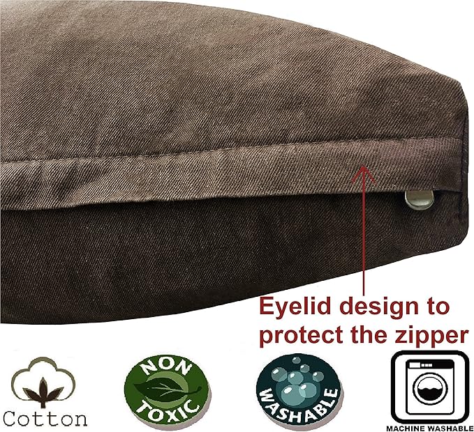 Dogbed4less Jumbo Orthopedic Extreme Comfort Memory Foam Dog Bed for Large Dog, Waterproof Internal Case and Machine Washable External Denim Pet Cover, 55"X47" Pillow, Brown