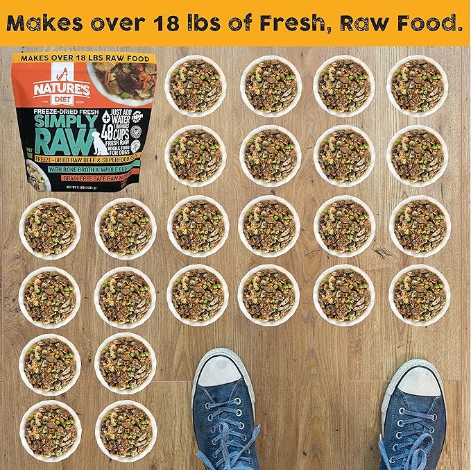 Nature's Diet Simply Raw Freeze-Dried Whole Food Meal - Makes 18 Lbs Fresh Food with Muscle, Organ, Bone Broth, Whole Egg, Superfoods, Fish Oil Omega 3, 6, 9, Probiotics & Prebiotics (Beef)