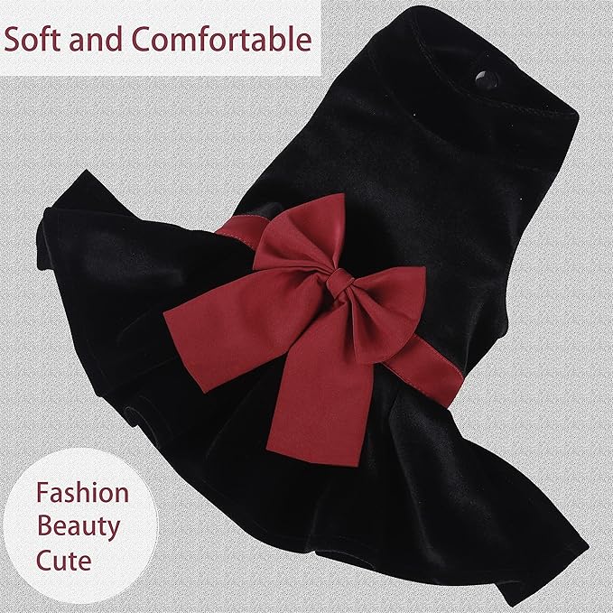 Pet Dresses for Small Dogs Cats Girl, Cute Princess Bowknot Dress Puppy Shirt All Weather Skirt Clothes Cat Apparel for Birthday Wedding Party Holiday (X-Small, Velvet Black)